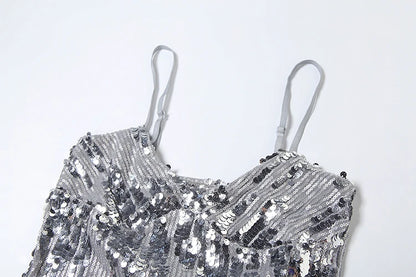 Gray Sequins Glitter Top & Puffy Skirt Set