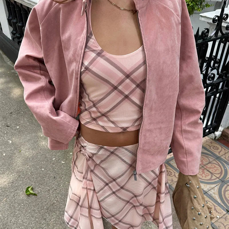 Pink Zip Up Suede Jacket
