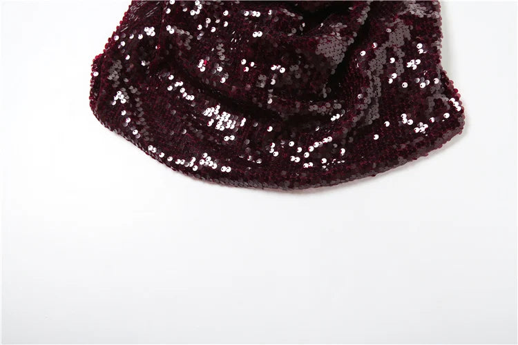 Claret Sequins Backless Swing Collar Top