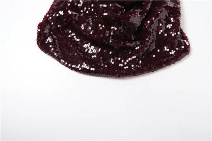 Claret Sequins Backless Swing Collar Top