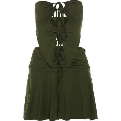 Green Strapless Top & Ruched Skirt Two Piece Set