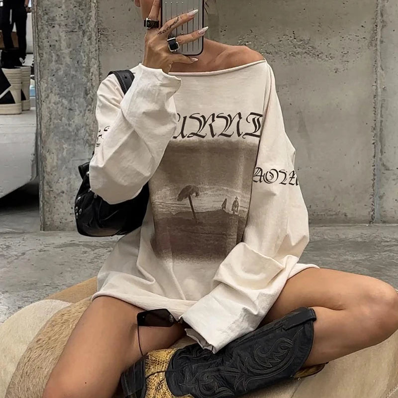 Graphic Print Oversized Sweatshirts Crewneck Loose
