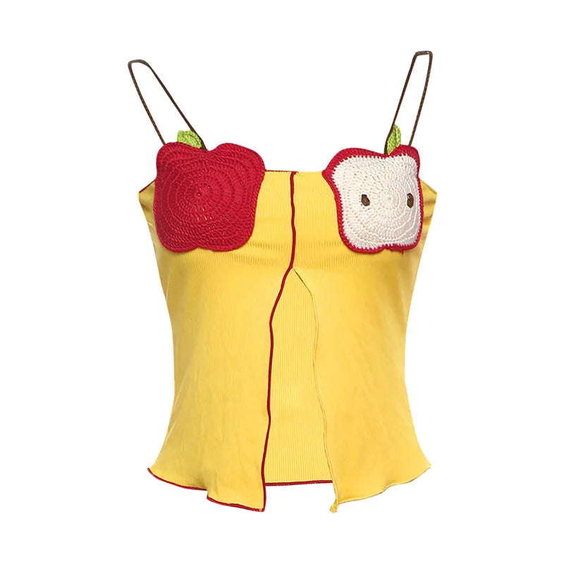 Yellow Fruit Embroidery Slit Top