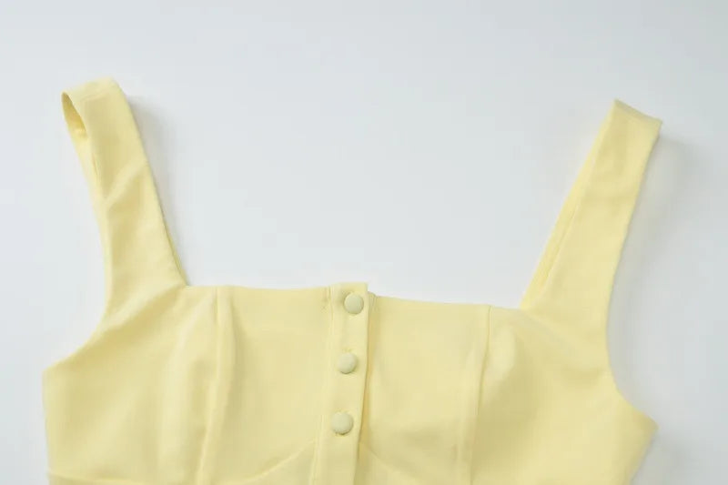 Button Up Square Neck Low Cut Tank Top