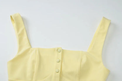 Button Up Square Neck Low Cut Tank Top