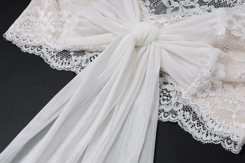 White Mesh Lace Crop Top