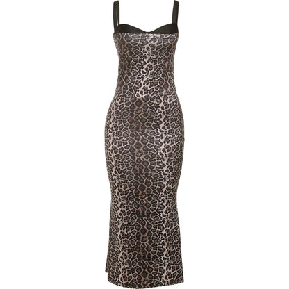 Leopard Print Bodycon Dress with Midnight Square Collar