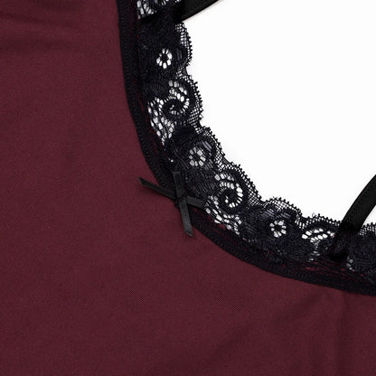 Red Deep V Neck Lace Camisole Playsuit