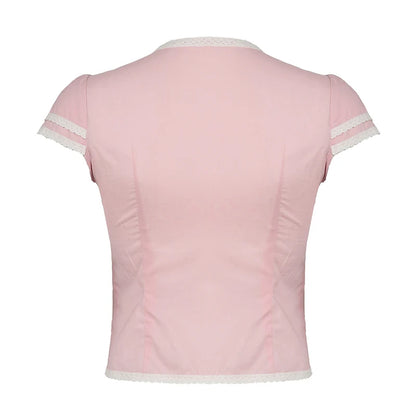 Pink Lace Split Crop Top