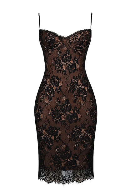 Floral Bodycon Lace Knee-Length Dress