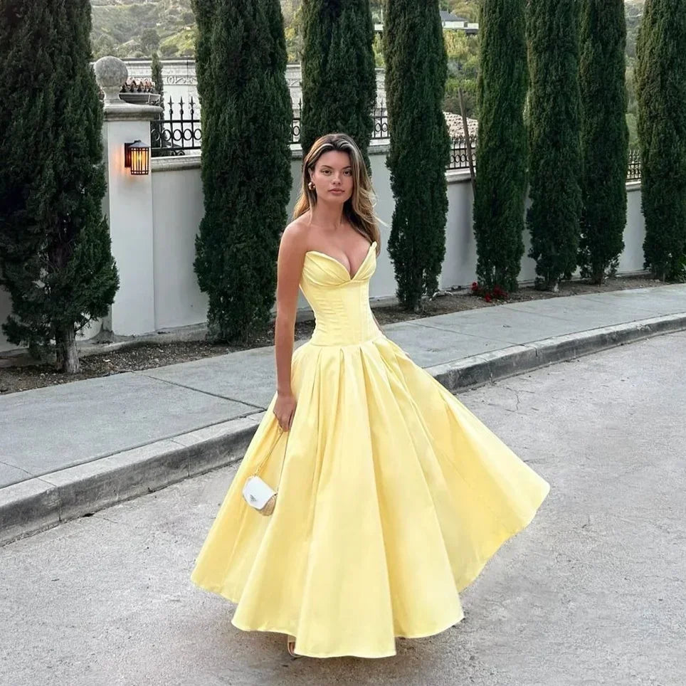 Strapless Bodycon Dress Yellow Dress