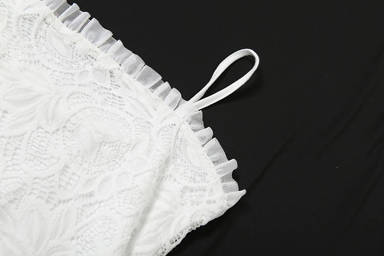 White Ruffles Backless Dress