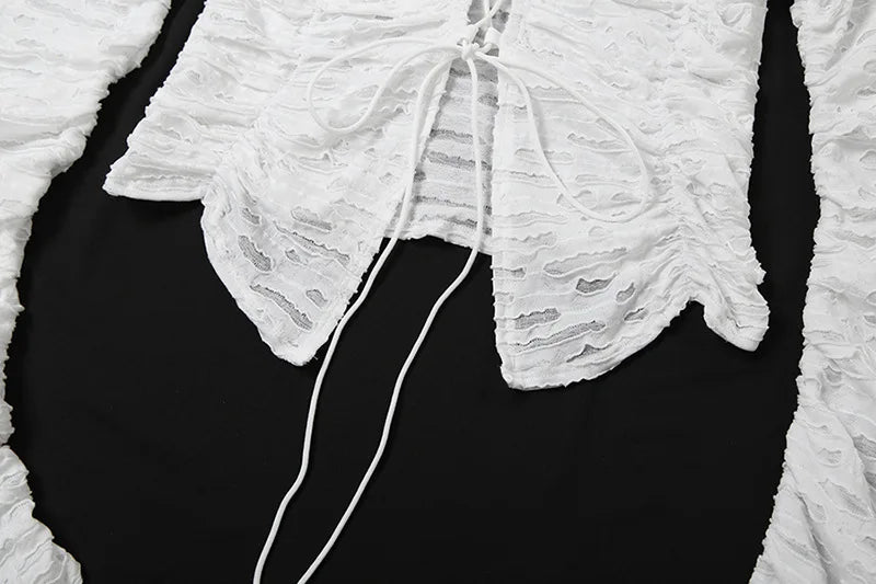 White Hollow V-Neck Cardigan Top