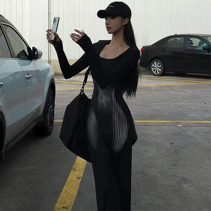 Square Collar Long Sleeve Mermaid Dress