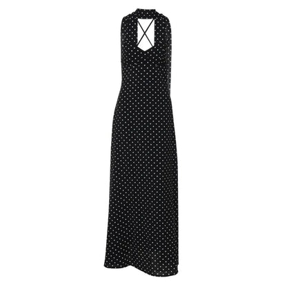 Black Polka Dot V-Neck Backless Maxi Dress