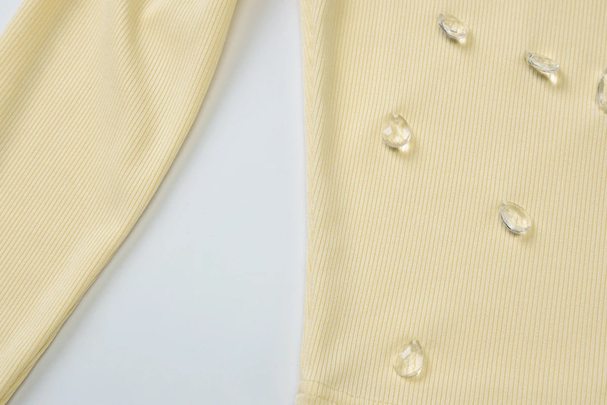 Knit Square Collar Long Sleeve Slim Water Droplets Diamond Top