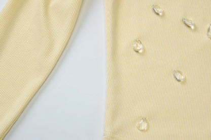 Knit Square Collar Long Sleeve Slim Water Droplets Diamond Top