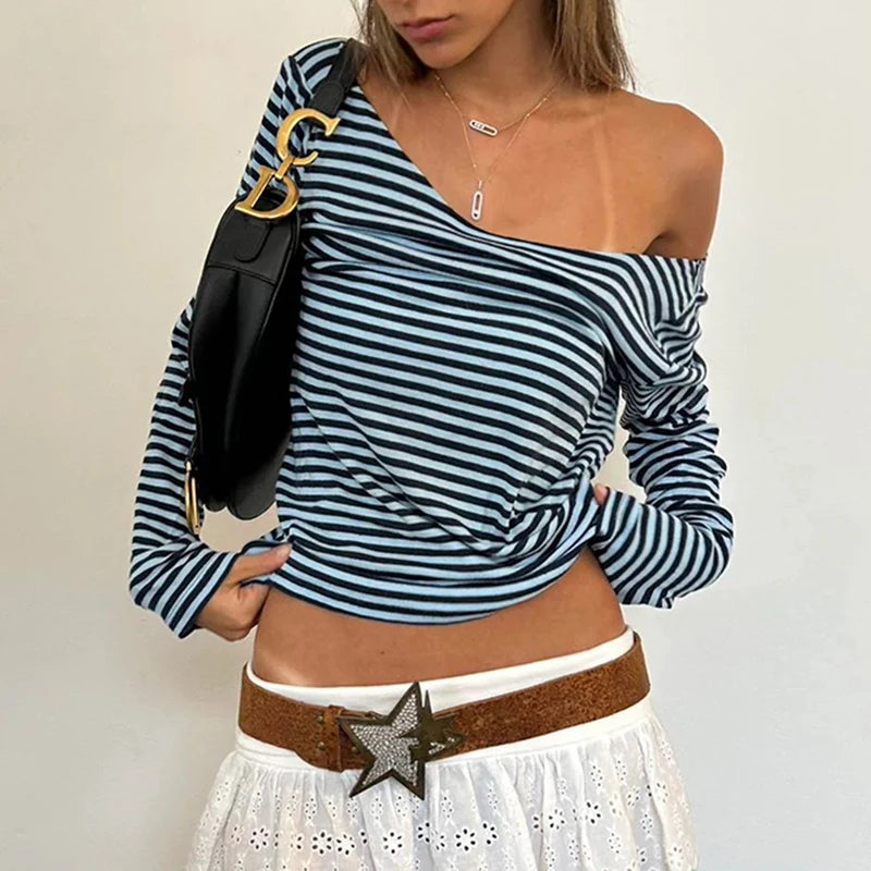 Strip Shirt Long Sleeve V-neck