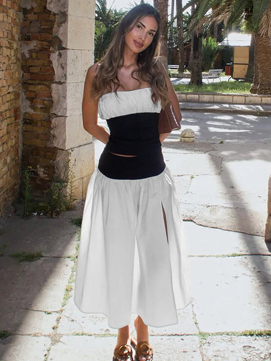 White Strapless Backless Two-Piece Set