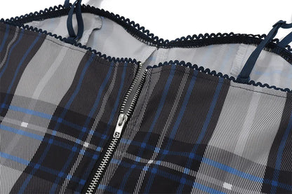 Plaid Patchwork Slim Sleeveless Camisole