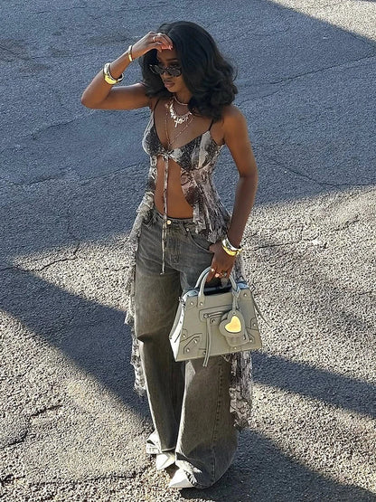 Gray Long Tie-Dye Ruffles Top