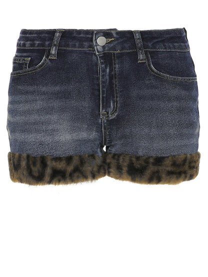 Leopard Print Low Waisted Button Up Mini Shorts Blue