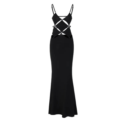 V Neck Hollow Out Backless Bodycon Maxi Dress