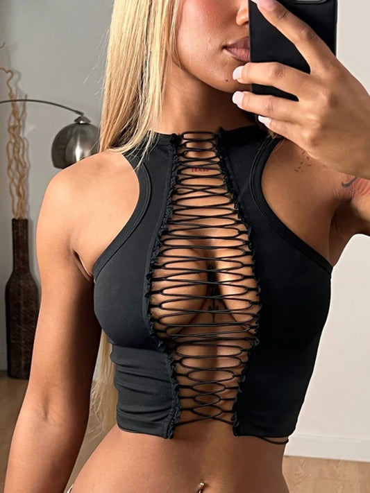 Black Hollow Out Crop Top
