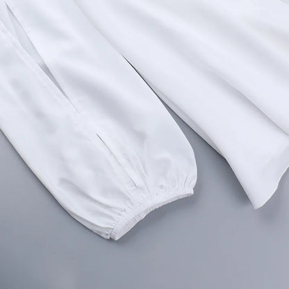 Square Collar Hollow Out Mini Dress - White Long Sleeve