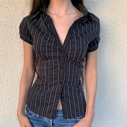 Turn-down Neck Short Sleeves Shirt