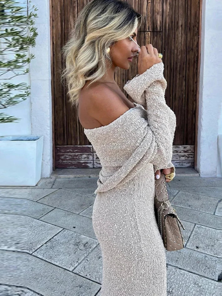 Knitted Off Shoulder Maxi Dress