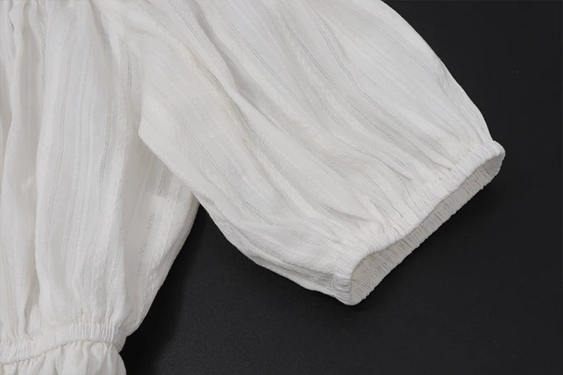 White Off Shoulder Ruffle Puff Short Sleeve Crop Top