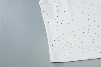 White Square Collar Sleeveless Bodycon Sparkly Crystal Rhinestone Top
