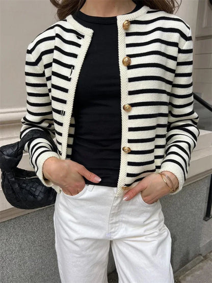 Striped Knit 2 Piece Set: Zebra Cardigan & High Waist Shorts Stripe Top
