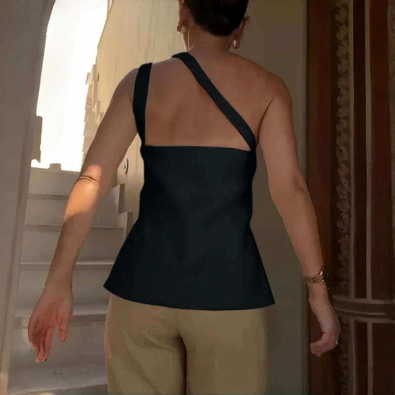 Black Off Shoulder Sleeveless Backless Top