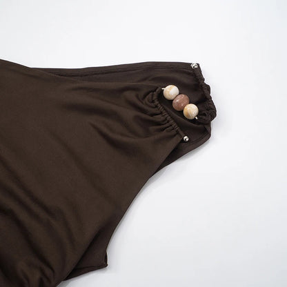 One-Shoulder Bead Link Ruched Tank Top
