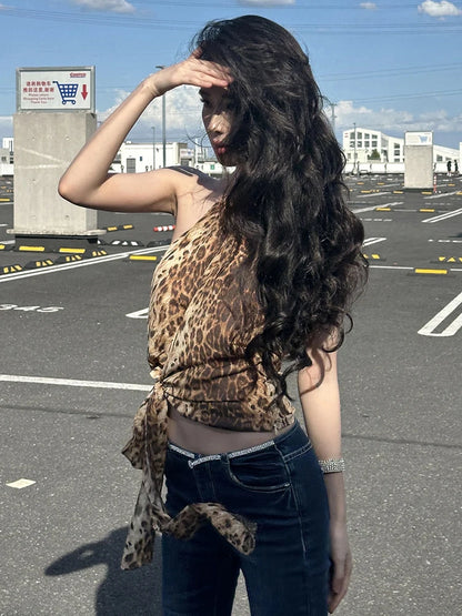 Leopard Backless Halter Tank Top