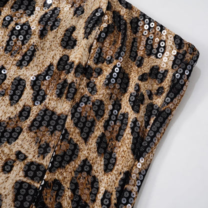 Leopard Strapless Sequins Backless Mini Dress