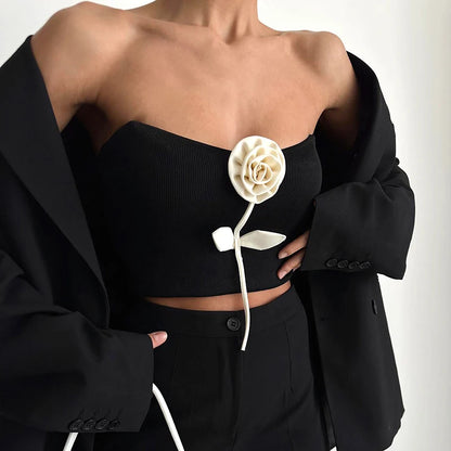 Flower Tube Top - Slim Solid Sleeveless Cropped Top