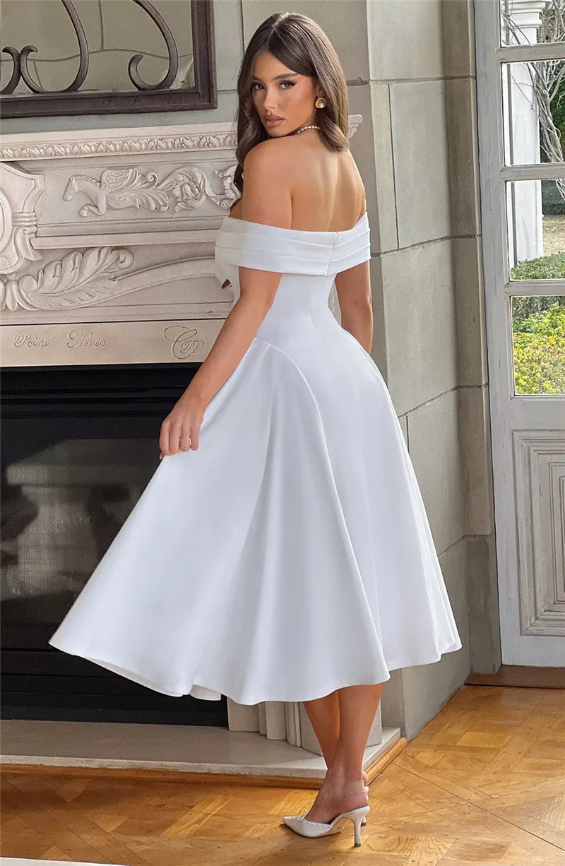 Off Shoulder Backless Midi Dress