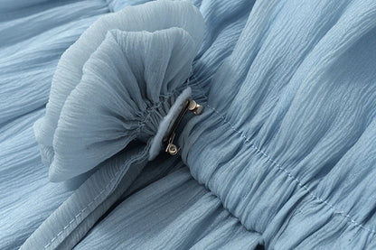 Blue Mesh Ruffles Mini Dress