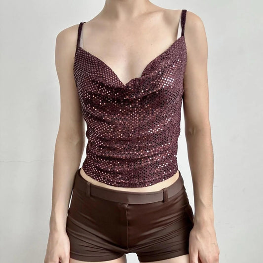 Red Sequins V-Neck Slim Backless Tank Top