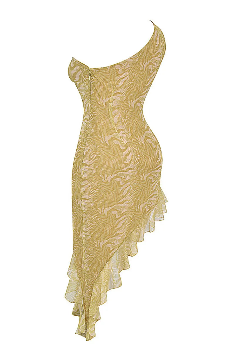 Green Ruffle Backless Midi Dress