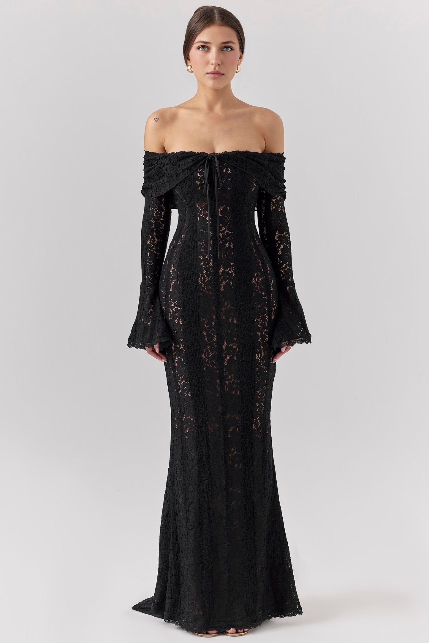 Black Bodycon Long Sleeve Lace Maxi Dress