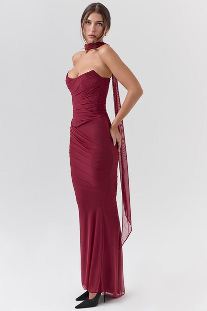 Wine Strapless Bodycon Two Piece Set Wine
