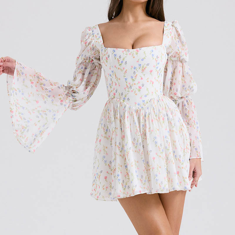 Long Sleeve Printed Lotus Rhizome Node Dress