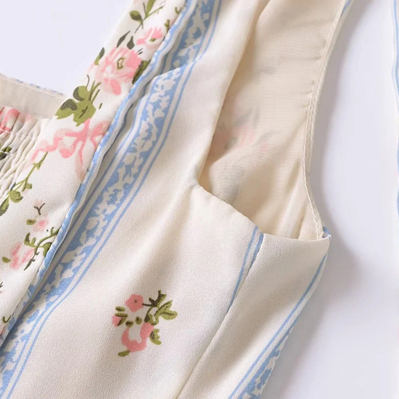 Floral Print Slim Fit Side Split Tied Dress