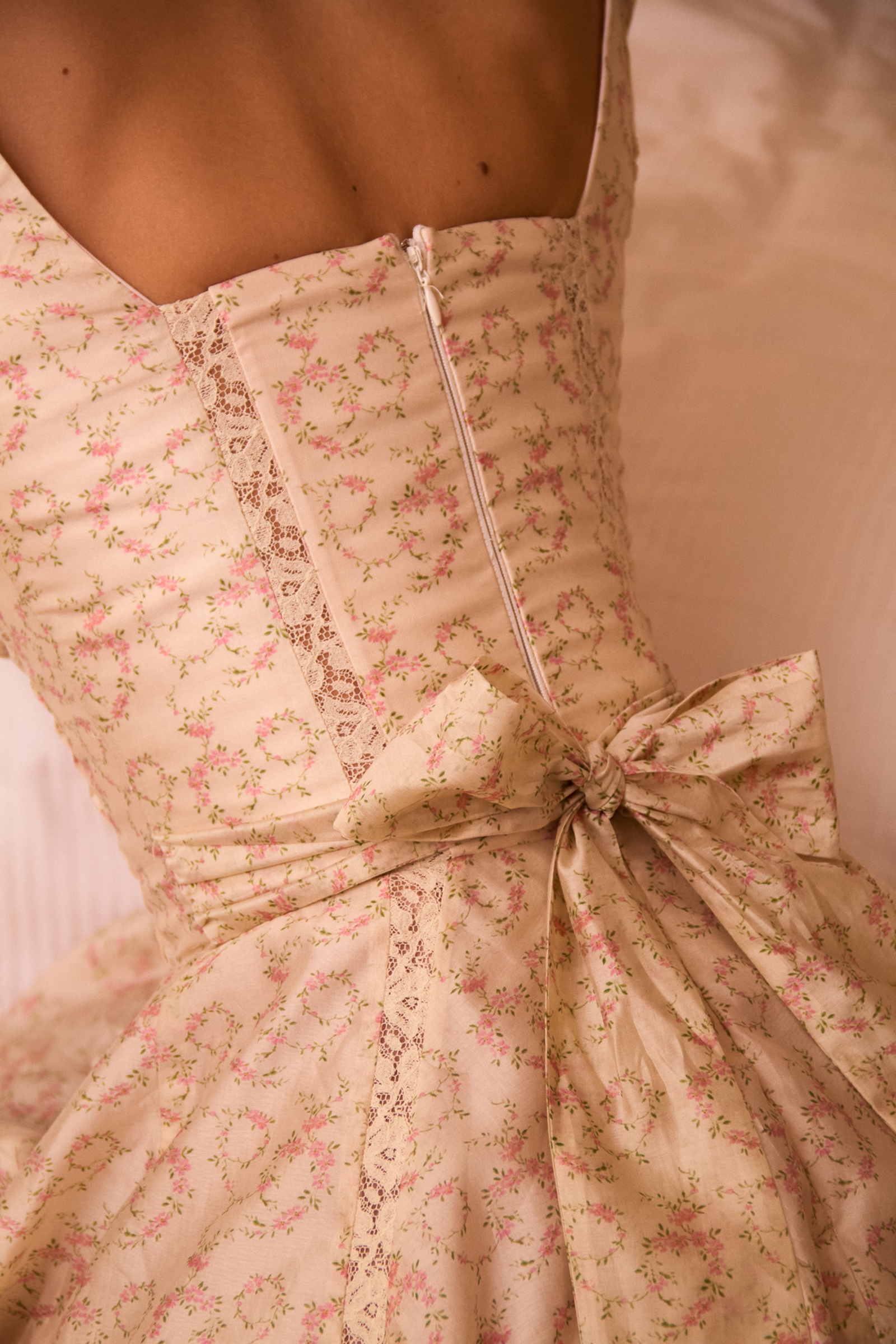 Cream Floral Fit & Flare Mini Dress