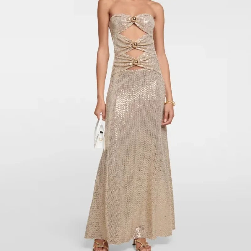 Sequins Hollow-Out Off-Shoulder Maxi Dress