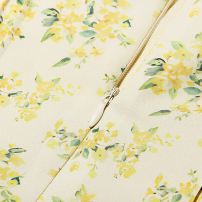 Yellow Floral V Neck Mini Dress